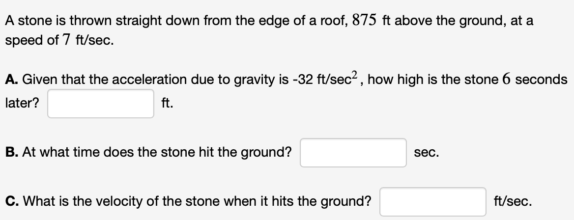 Solved A stone is thrown straight down from the edge of a | Chegg.com