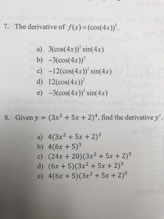 find the derivative of cos 3 x 4