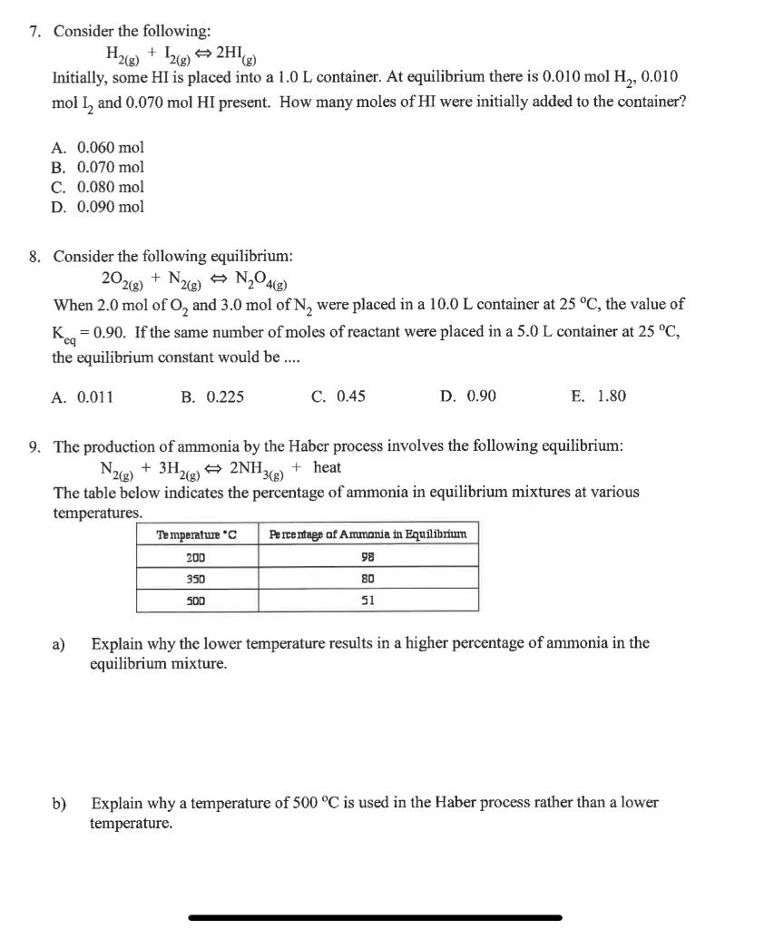 Solved 7. Consider the following: H2(g) + 1268) + 2H12) | Chegg.com