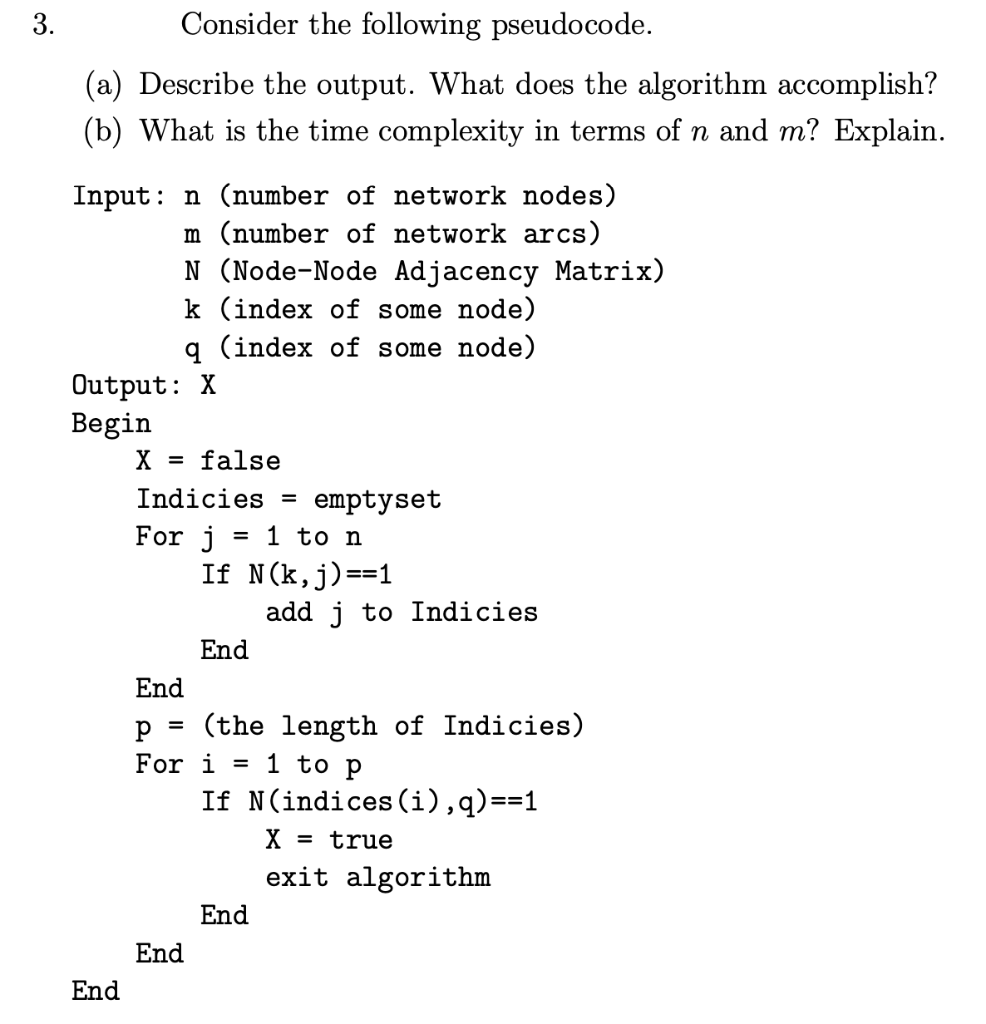 Solved 3. Consider the following pseudocode. (a) Describe | Chegg.com