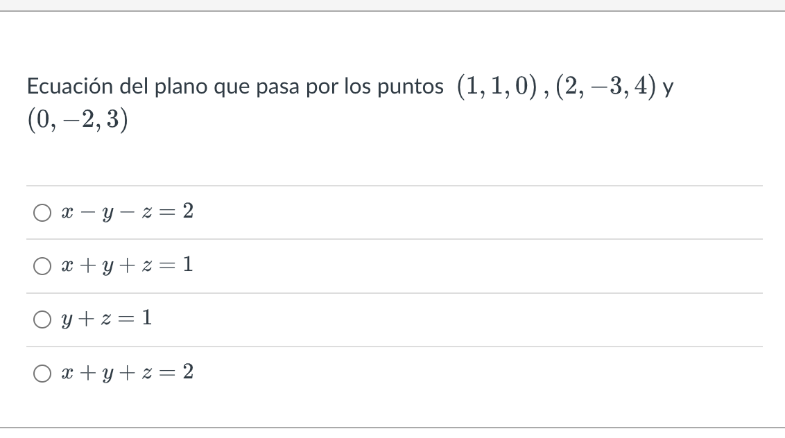Solved Ecuación del plano que pasa por los puntos | Chegg.com