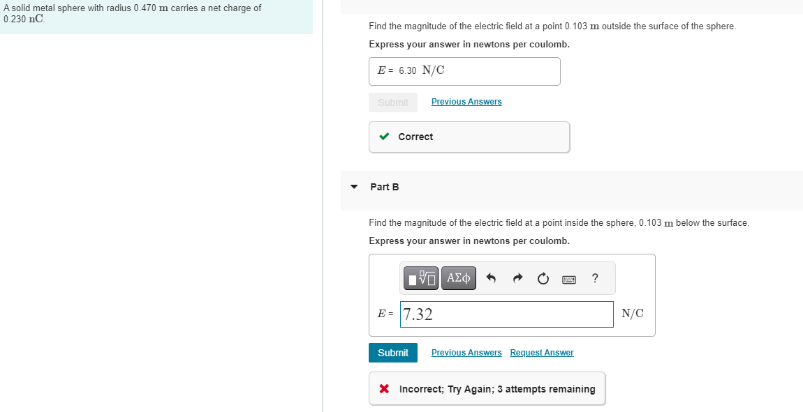 Solved A solid metal sphere with radius 0.470 m carries a