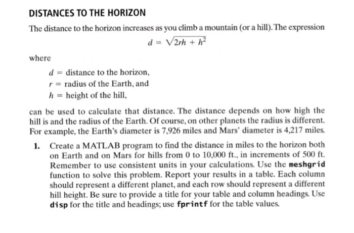 Solved The distance to the horizon increases as you climb a | Chegg.com