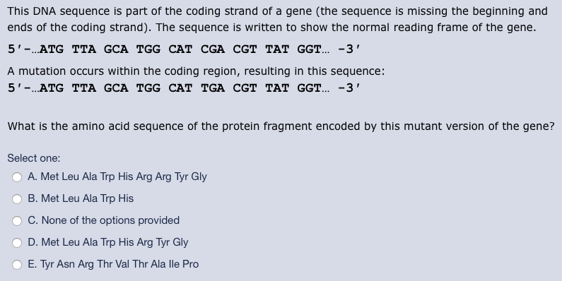 Solved This DNA Sequence Is Part Of The Coding Strand Of A | Chegg.com