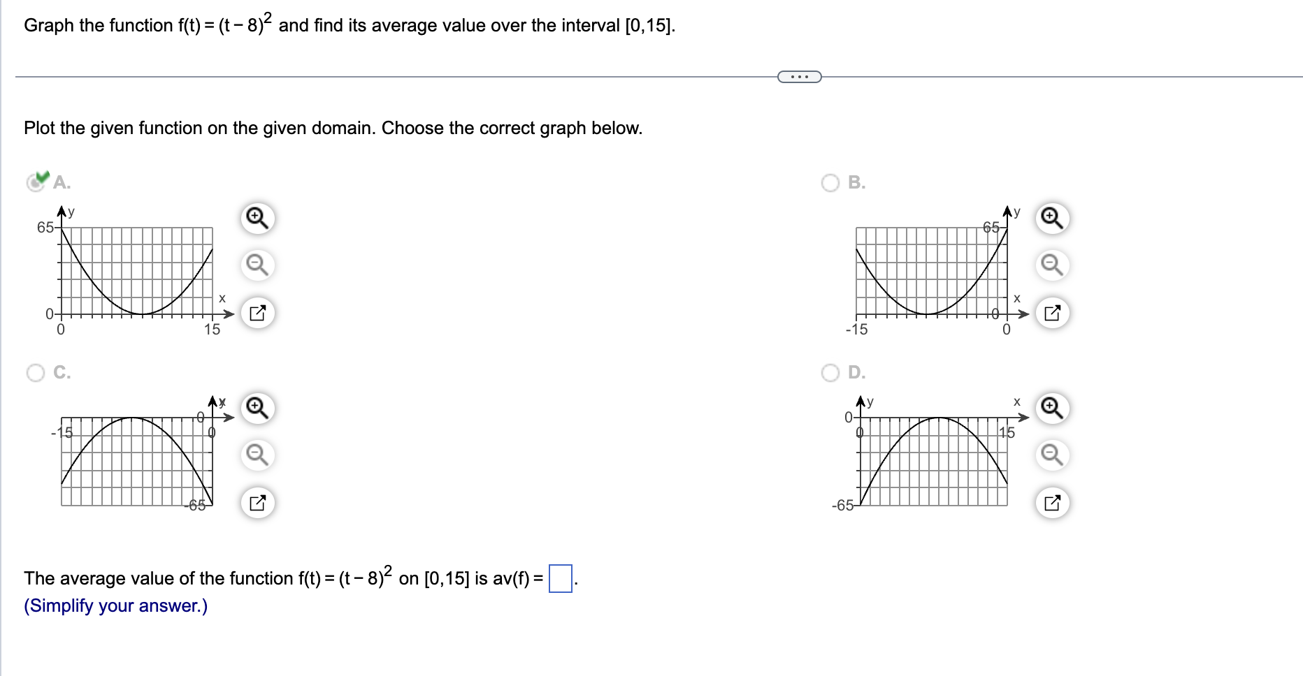 Solved Graph the function f(t)=(t−8)2 and find its average | Chegg.com