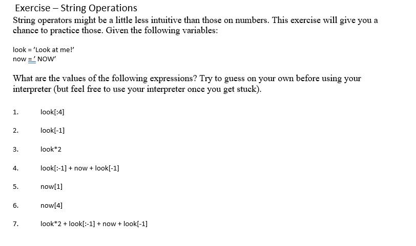 Solved Exercise - String Operations String operators might | Chegg.com