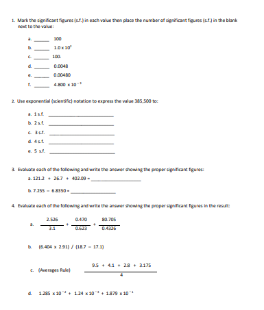 Solved 1. Mark the significant figures (s.f.) in each valee | Chegg.com