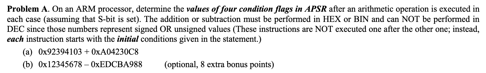 Solved Problem A. On an ARM processor, determine the values | Chegg.com