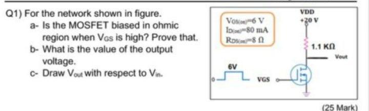 Solved VDD 20 V Q1) For the network shown in figure. a- Is | Chegg.com