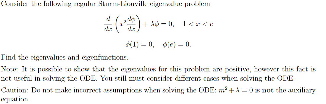 Solved Consider the following regular Sturm-Liouville | Chegg.com