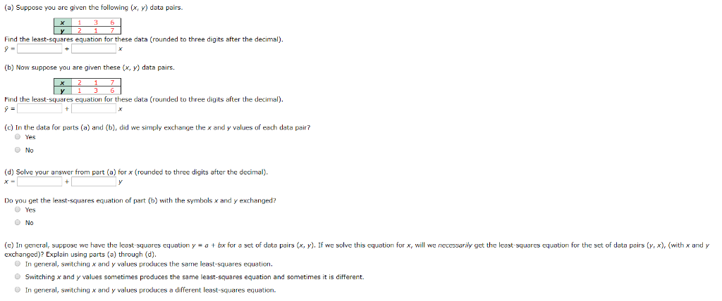 Solved (a) Suppose you are given the following (x, y) data | Chegg.com