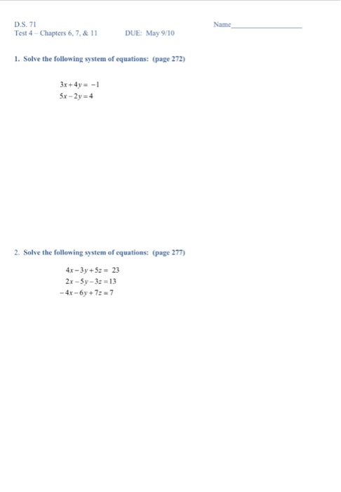 Solved Solve the following system of equations: 3x + 4y = | Chegg.com