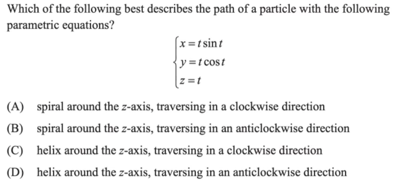 Solved Which of the following best describes the path of a | Chegg.com