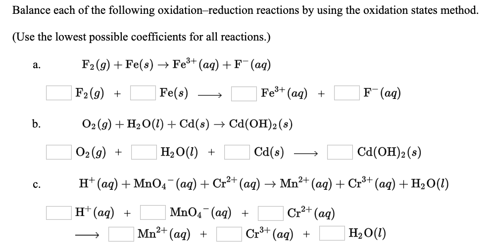 Solved Balance each of the following oxidation–reduction | Chegg.com
