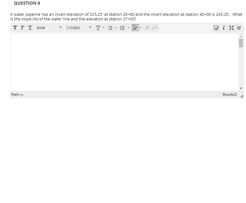 Solved QUESTION 8 A Water Pipeline Has An Invert Elevation | Chegg.com