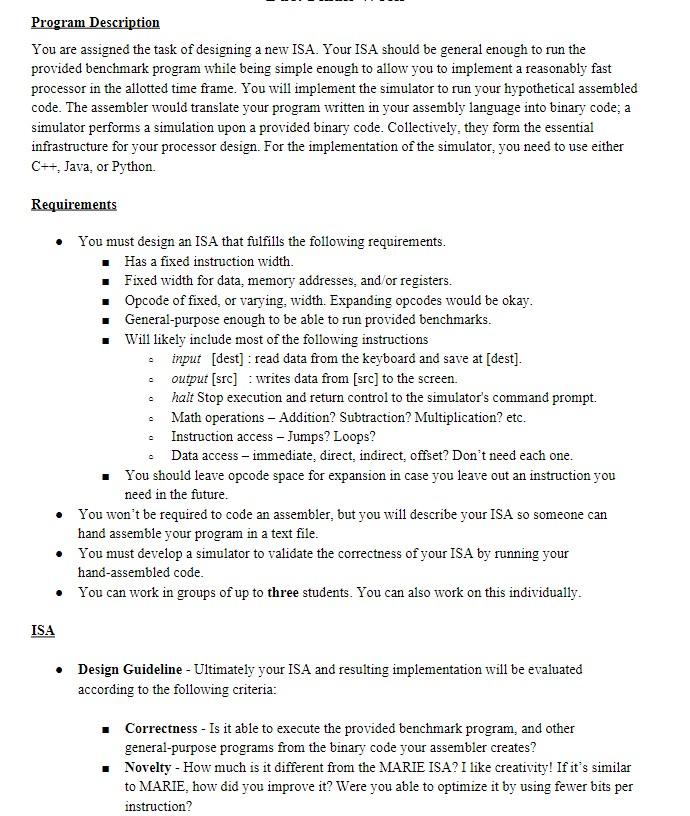 Solved Program Description You are assigned the task of | Chegg.com