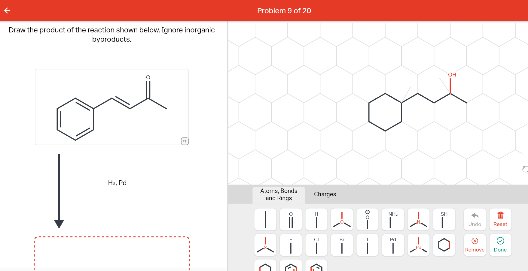 Solved Problem 9 of 20 Draw the product of the reaction | Chegg.com