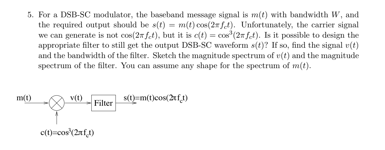 Solved 5. For A DSB-SC Modulator, The Baseband Message | Chegg.com