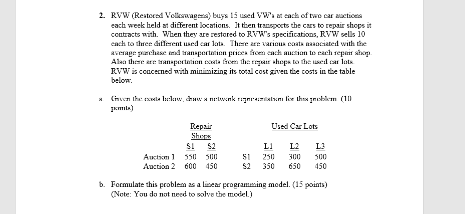 Solved 2. RVW (Restored Volkswagens) buys 15 used VW's at | Chegg.com