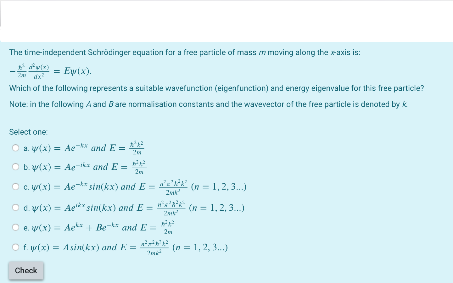 Solved The Time Independent Schrodinger Equation For A Fr Chegg Com