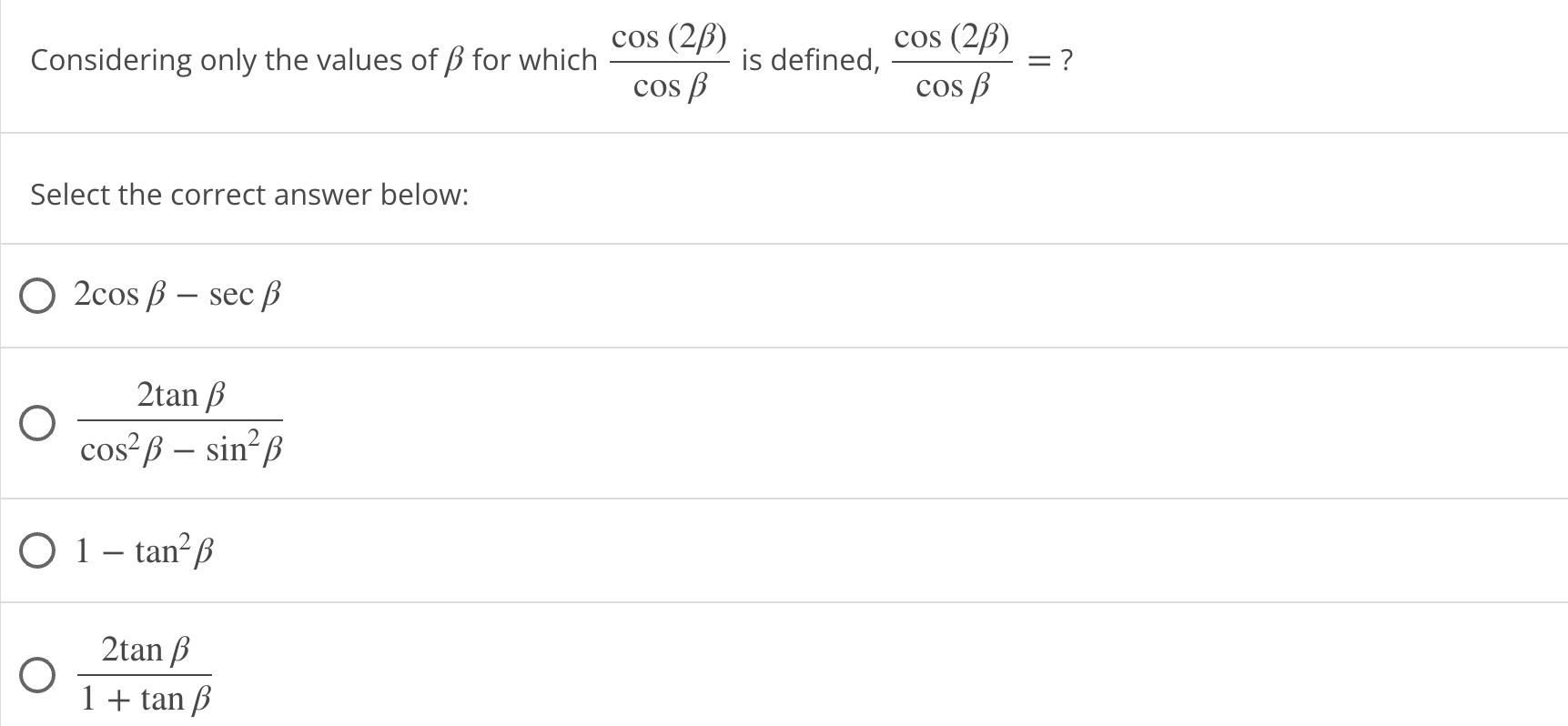 Solved cos (28) Considering only the values of ß for which | Chegg.com