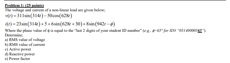 Solved Problem 1: (25 points) The voltage and current of a | Chegg.com