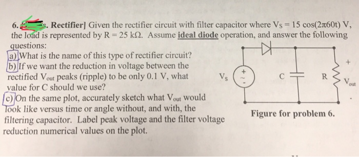 Solved 6. Rectifier] Given the rectifier circuit with filter | Chegg.com