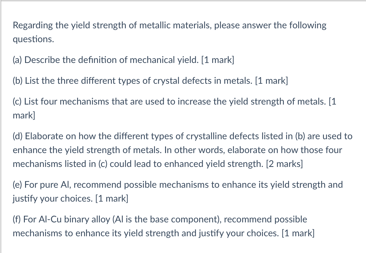 Solved Regarding The Yield Strength Of Metallic Materials Chegg Com