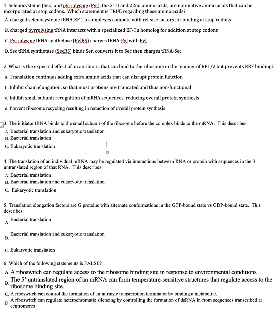 Solved 1. Selenocysteine (Sec) and pyrrolysine (Pyl), the | Chegg.com