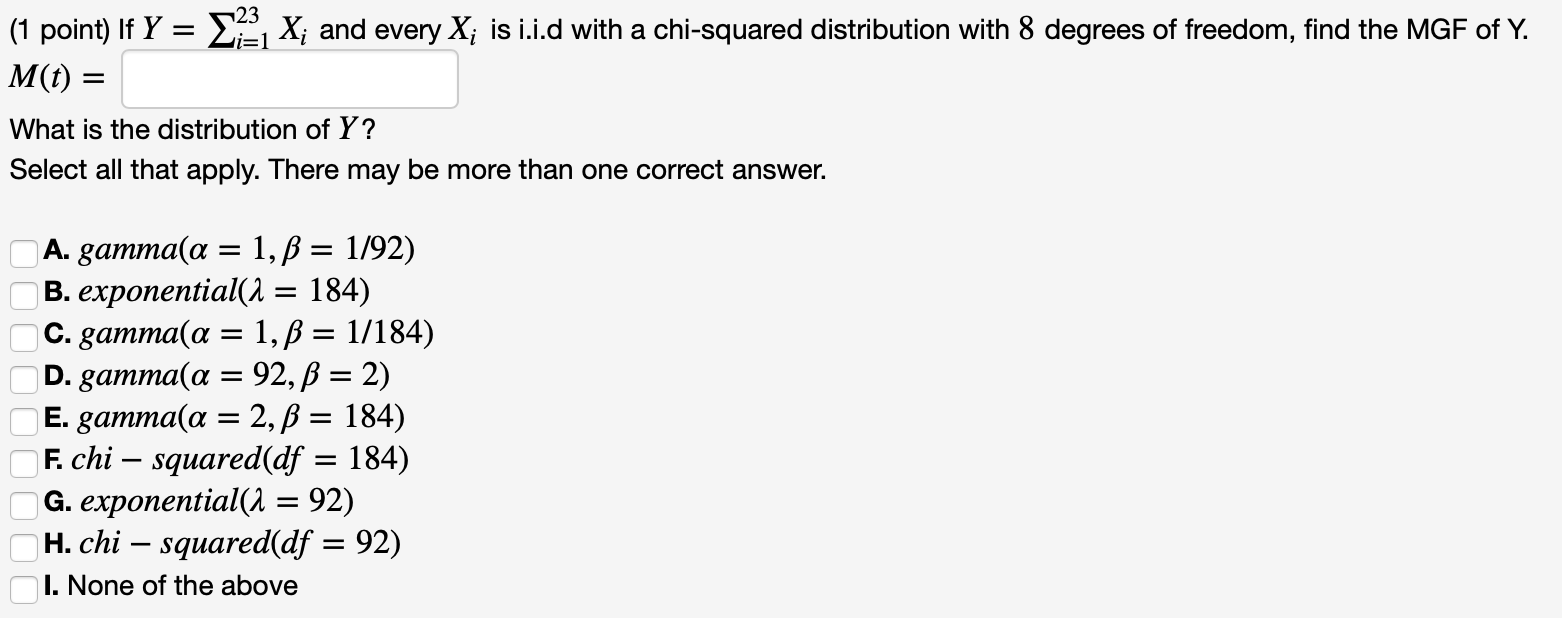 Solved 1 Point If Y L X And Every Is I I D With A Ch Chegg Com