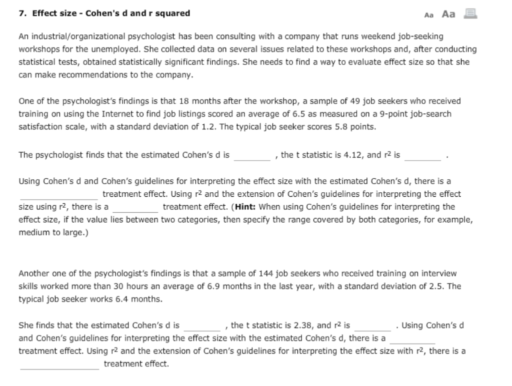 Solved 7 Effect Size Cohen s D And R Squared Aa Aa An Chegg