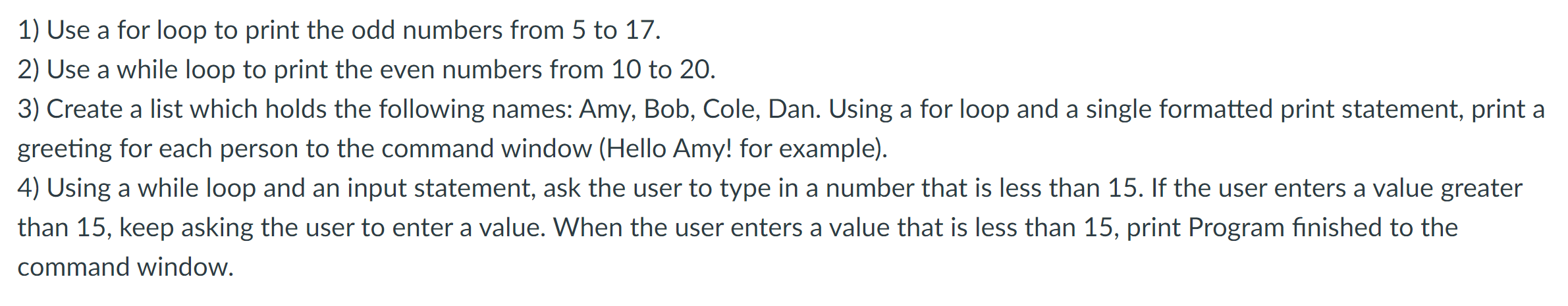Solved 1) Use a for loop to print the odd numbers from 5 to | Chegg.com