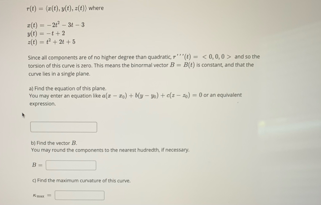 Solved R T X T Y T Z T Where A T 2 3t 3 Chegg Com