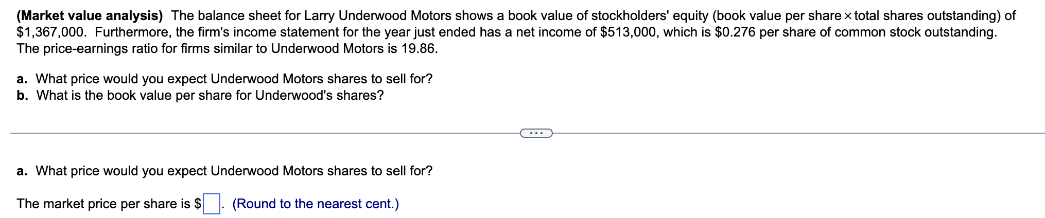 Solved (Market value analysis) ﻿The balance sheet for Larry | Chegg.com