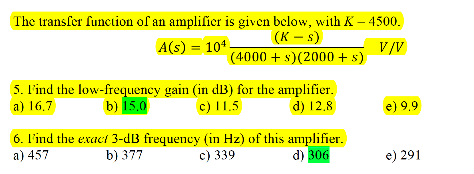 Solved The transfer function of an amplifier is given below, | Chegg.com