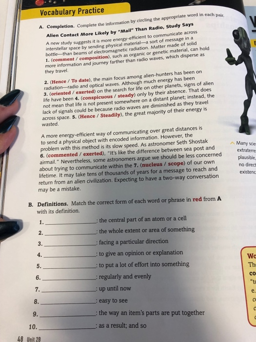 Solved Vocabulary Practice A. Completion. Complete the | Chegg.com