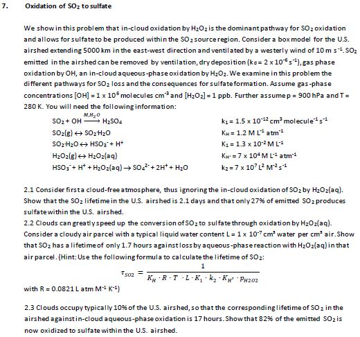 Oxidation of SOz to sulfate We show in this problem | Chegg.com