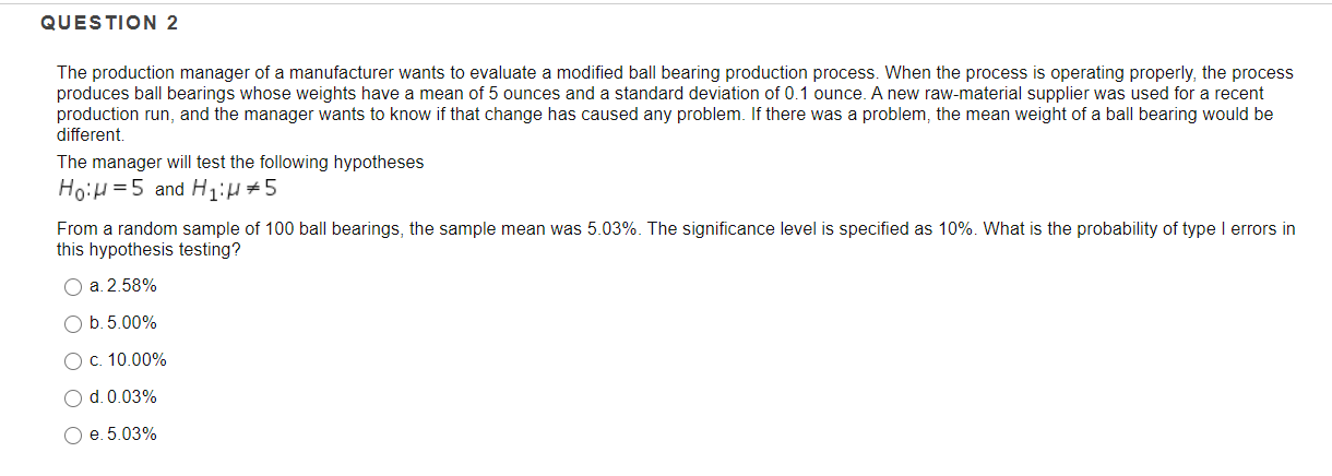 Solved QUESTION 2 The production manager of a manufacturer | Chegg.com