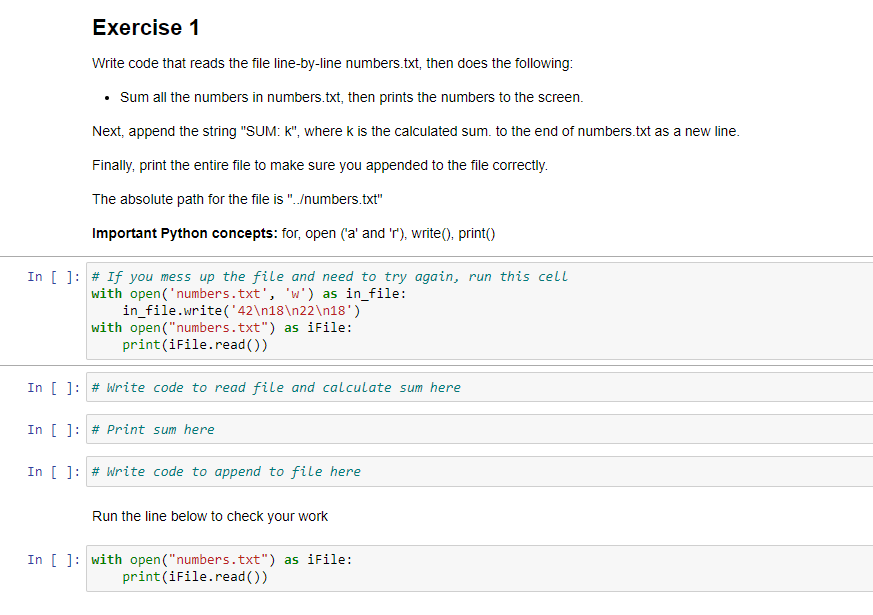 Solved Exercise 1 Write code that reads the file | Chegg.com