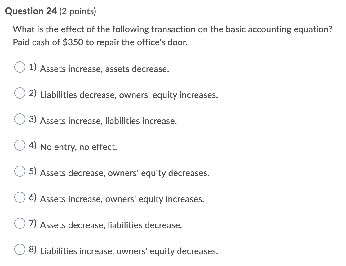 Solved Question 24 (2 points) What is the effect of the | Chegg.com