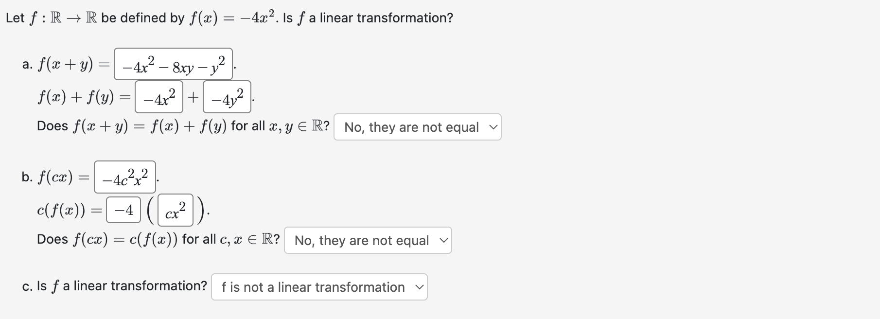 Solved Let fR→R be defined by f(x)=−4x2. Is f a linear