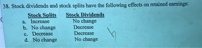 Solved Stock Dividends And Stock Splits Have The Following | Chegg.com