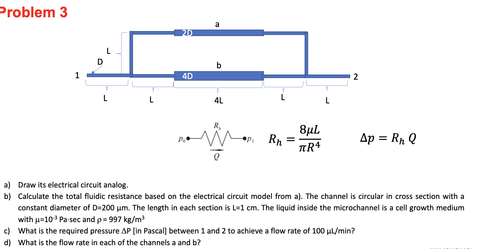 Solved Problem 3 p0∙⋀QRh∙p1Rh=πR48μLΔp=RhQ a) Draw its | Chegg.com