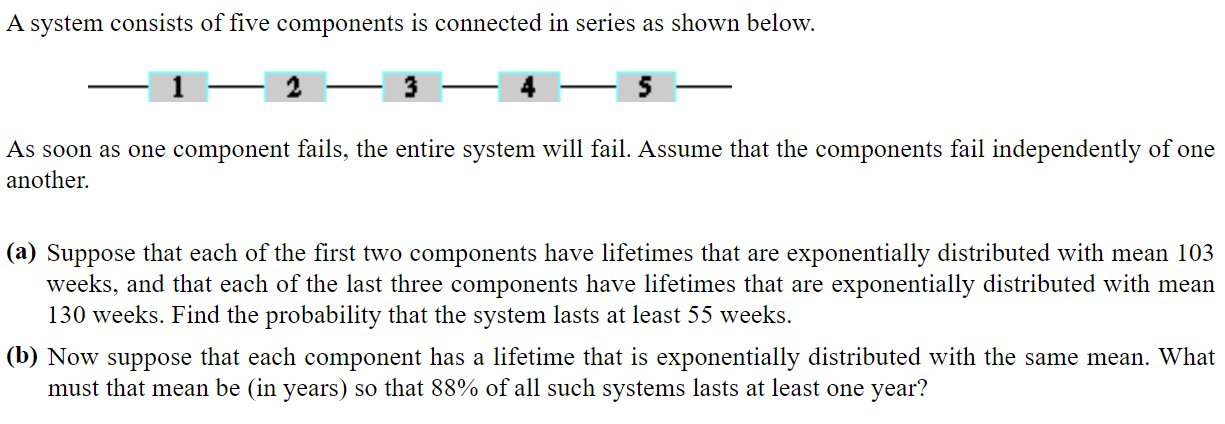 Solved A system consists of five components is connected in | Chegg.com