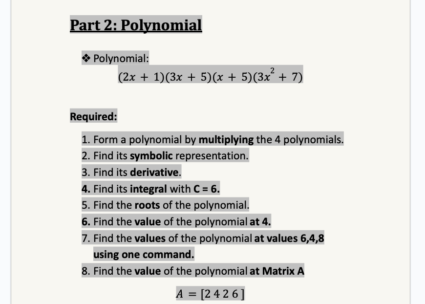 Solved Part 2: Polynomial Polynomial: | Chegg.com
