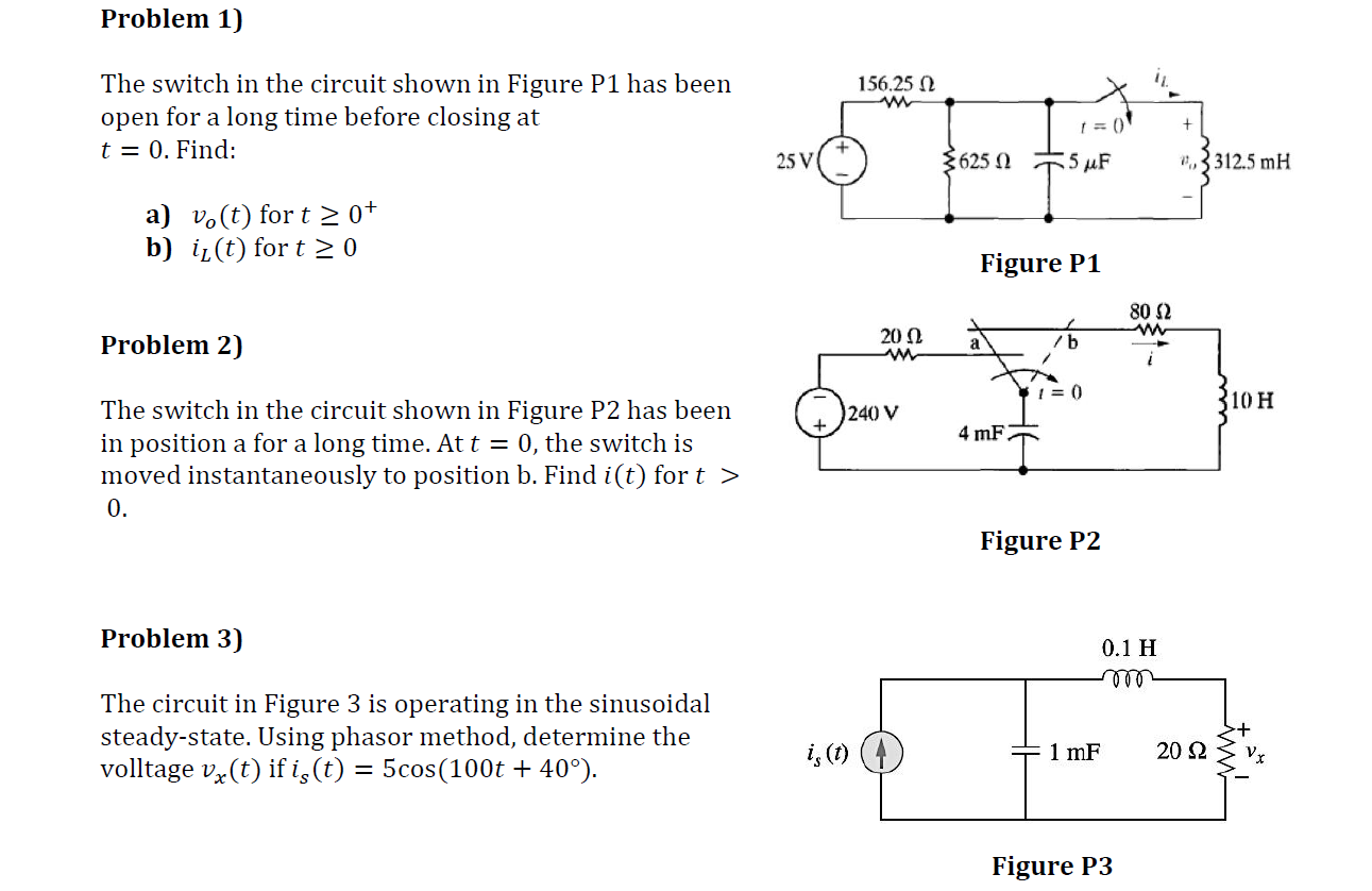 Solved Problem 1) 156.252 The Switch In The Circuit Shown In | Chegg.com