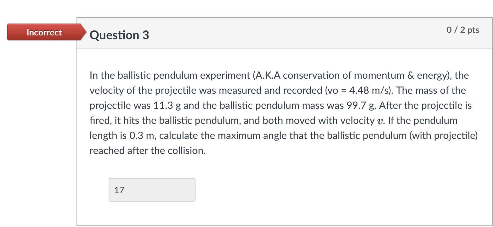 In The Ballistic Pendulum Experiment (A.K.A | Chegg.com