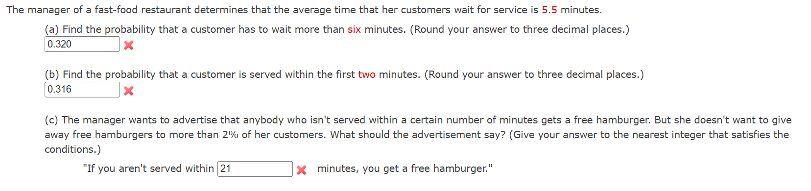 Solved The manager of a fast-food restaurant determines that | Chegg.com