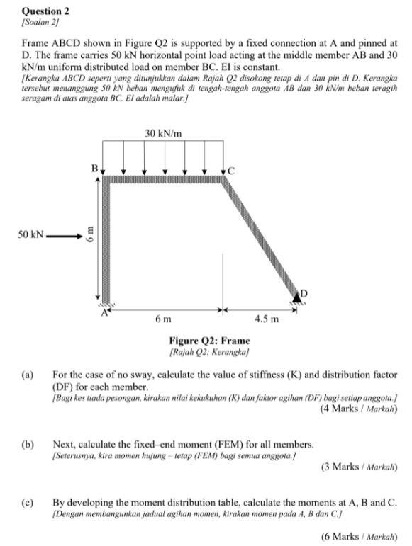 Solved Question 2 [Soalan 2) Frame ABCD shown in Figure Q2 | Chegg.com