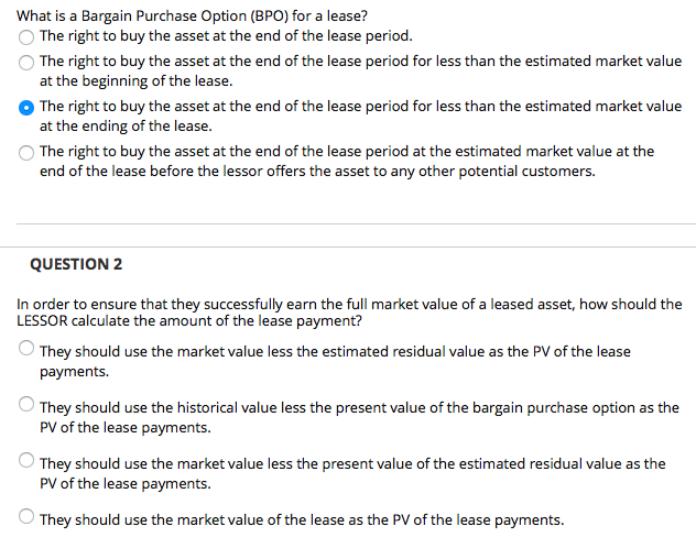 Solved What is a Bargain Purchase Option (BPO) for a lease?